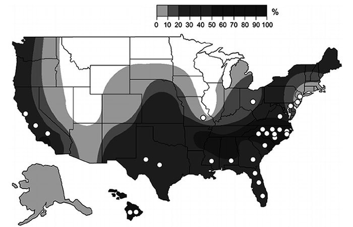 Map of Bed Bugs Infested Areas in USA