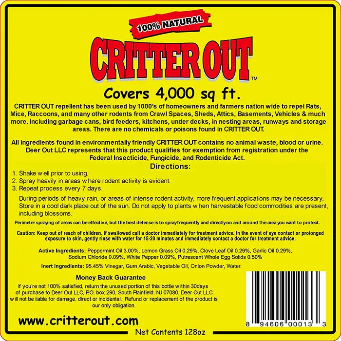 Critter Out Instructions and Ingredients